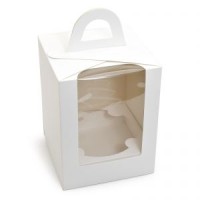 Коробка для кулича с окном и ручкой (15х15х18 см, белая)