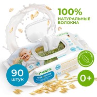 Детские влажные салфетки "Синергетик" (Pure&Nature, Пантенол и овсяное молочко, 90 шт)