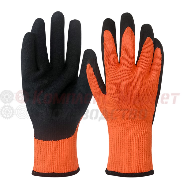 Перчатки зимние акриловые оранж. с чёрным латекс.покрытие (1 пара)