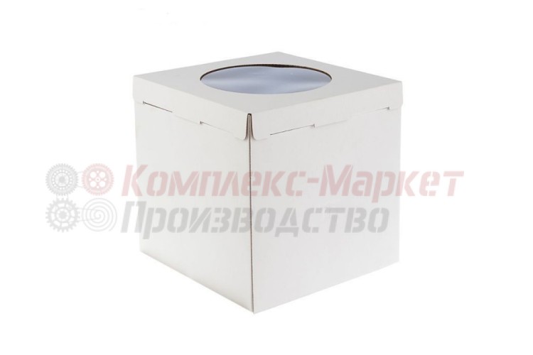 Коробка картонная для торта с окном (420х420х450 мм, белая)